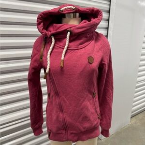Naketano Family Biz Hoodie Asymmetrical Zip Cranberry Red Medium